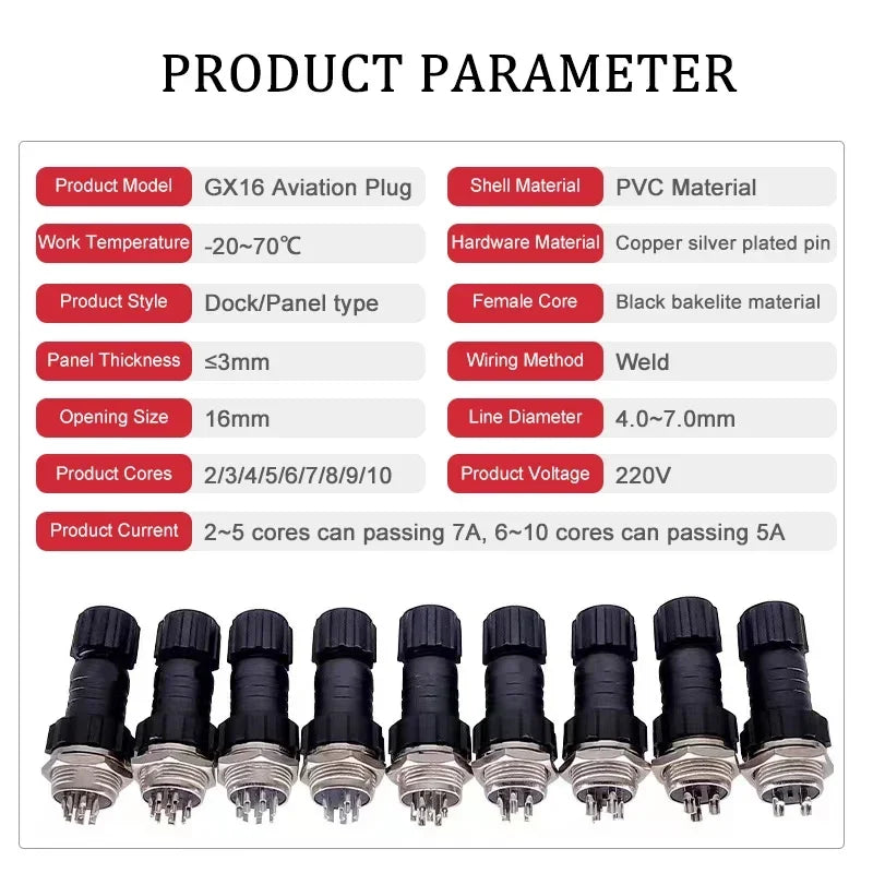 GX16 M16 Waterproof Circular Connector 2 3 4 5 6 7 8 9 10 Pin Back Nut Docking Male Female Plug Socket Cable Panel Mount Outdoor