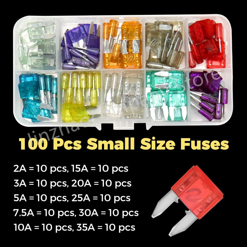 100/50pcs Car Truck Micro Blade Fuses 2A 3A 5A 7.5A 10A 15A 20A 25A 30A 35A AMP Plastic Box Assortment with Clip