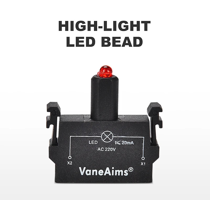 30mm LA36M Plastic Mushroom E-stop Switch Emergency Stop Push Button Switch Latching Self Locked with Red LED Light 12v 24v 220v