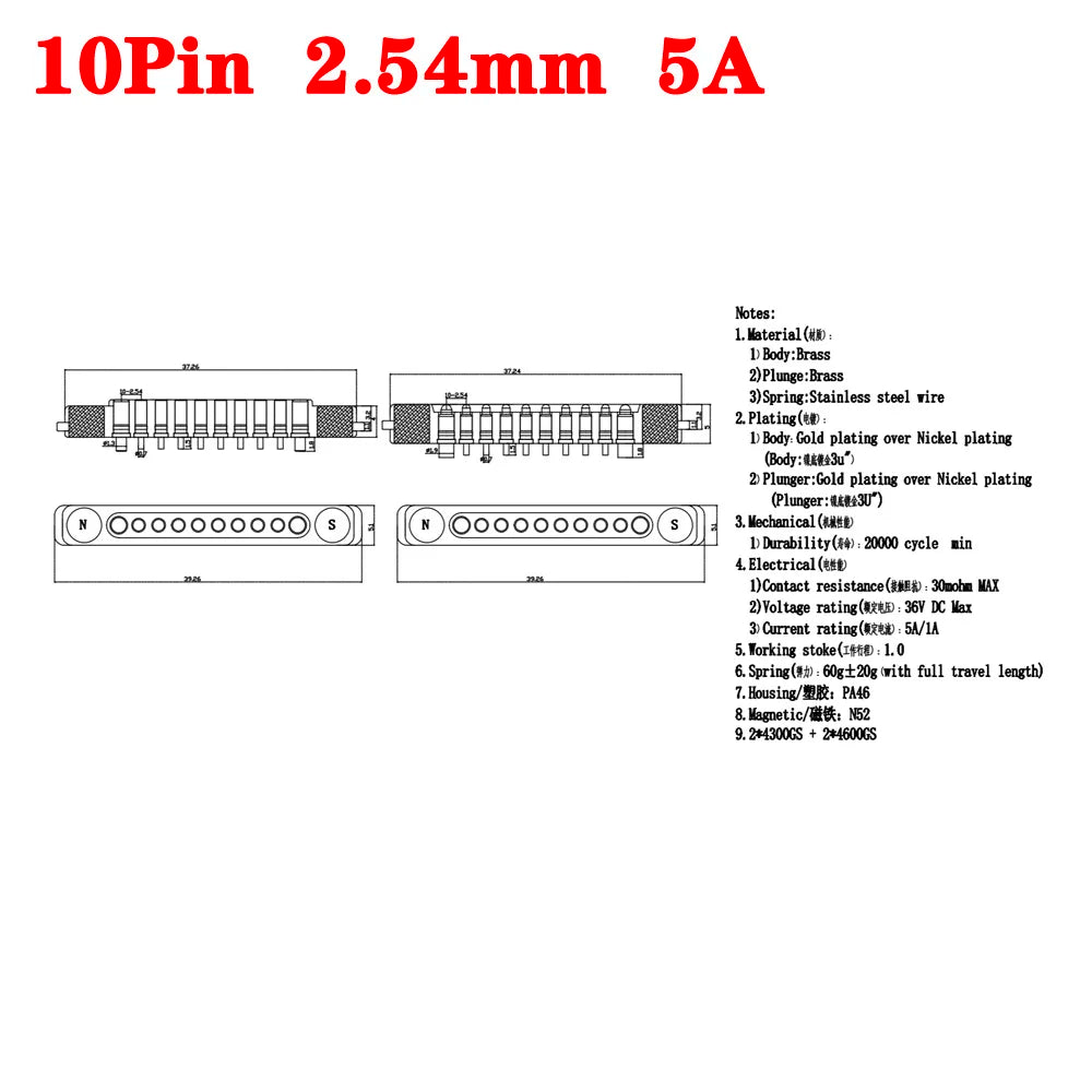 1sets DC 36V 5A Waterproof Magnetic Pogo Pin Connector 5Pin With Ears Pogopin Male Female Spring Loaded DC Power Socket