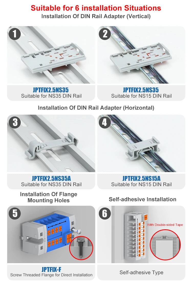 Din Rail Distribution Block PTVFIX Series Push-in Side-entry Terminal Block 2.5 mm² Cable Connector 6/7/12/13/18/19 Connections