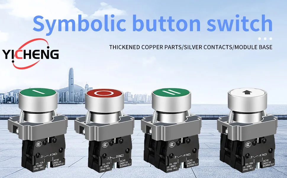 10Pcs 22MM Momentary symbols Push Button Switch 1NO1NC SPDT 10Amp 600V Metal Head Waterproof IP65,Control power button switch