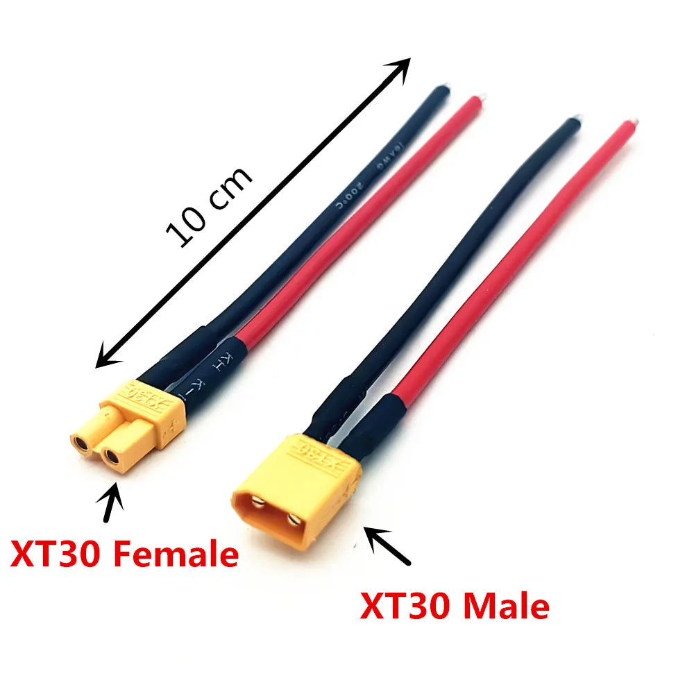 XT30 Pigtail Plug Male and Female Connector with 100mm 16AWG Tinned Wire Cable for RC Fixed wing Lipo Battery FPV Drone charger