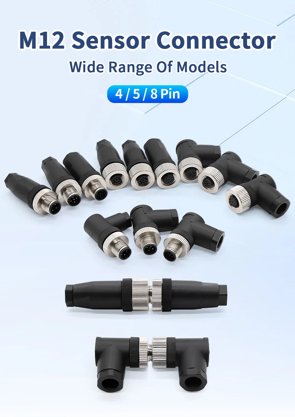 OMCH 1PCS M12 Sensor Connector Waterproof IP67 Aviation Plug Socket Male Female 4 5 8Pin Hole Straight Bend Angle Screw Threaded