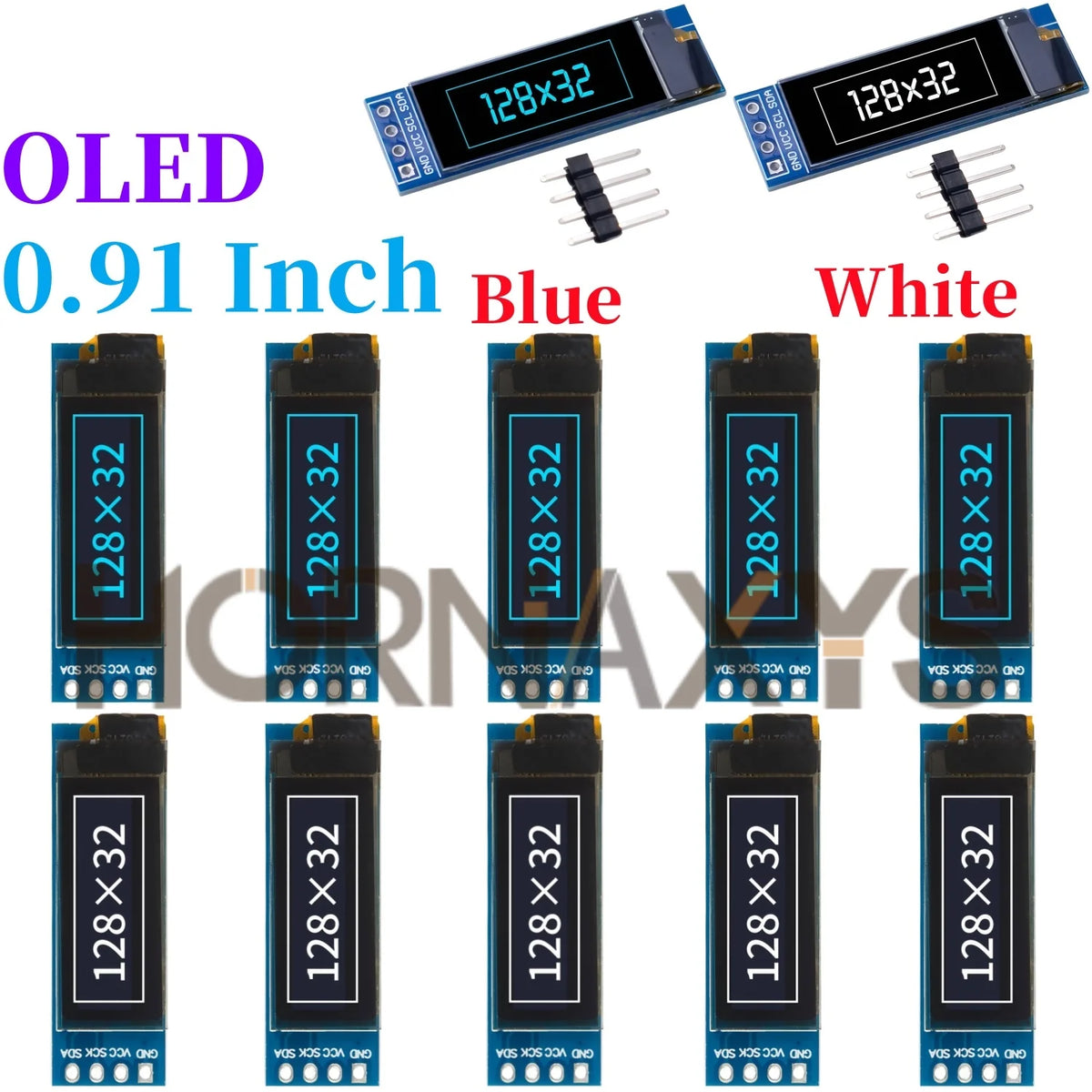 0.91 Inch 128x32 IIC I2C White / Blue OLED LCD Display DIY Module SSD1306 Driver IC DC 3.3V 5V for arduino