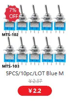5Pcs ON-OFF-ON  ON-ON3 PIN/6PIN 2/3 Position Mini Latching Toggle Switch AC 125V/6A 250V/3A MTS-102 MTS-103 MTS-202 MTS-203