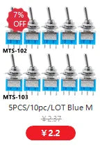 5Pcs ON-OFF-ON  ON-ON3 PIN/6PIN 2/3 Position Mini Latching Toggle Switch AC 125V/6A 250V/3A MTS-102 MTS-103 MTS-202 MTS-203