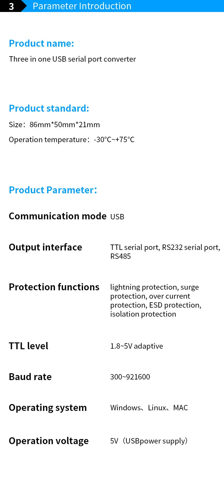 ALIENTEK USB to Serial Port Converter  3 in 1 USB to RS232 to RS485 to TTL to 232 485 TTL Communication Module Serial Cable