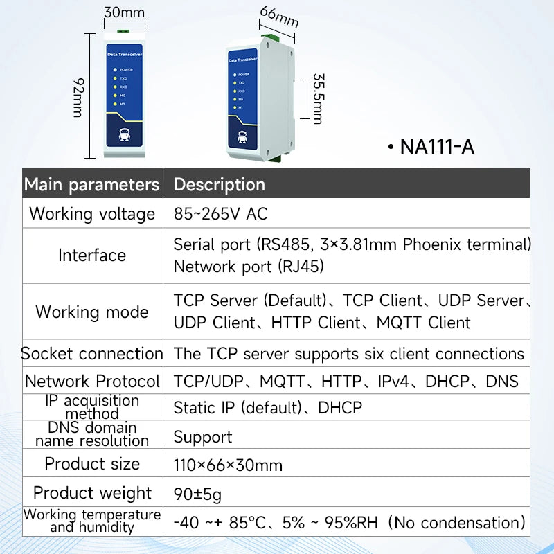 RS485 to RJ45 Ethernet Serial Sever CDEBYTE NA111 Series Standard AC/DC/POE Data Transmission Transceiver Rail Industrial