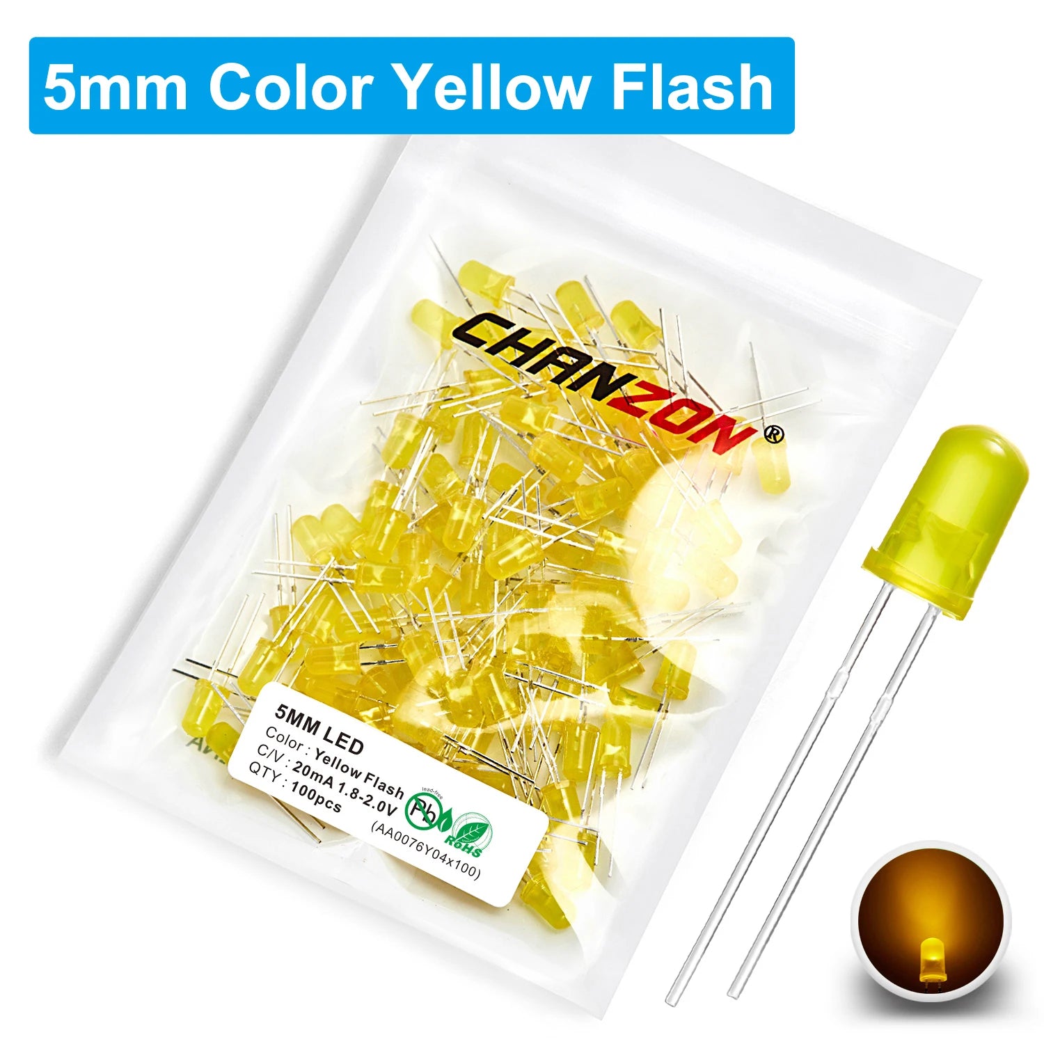 100Pcs 3mm 5mm Led Diode Flashing White Red Green Blue Yellow RGB Fast Slow Flash Diffused Clear Color Changing Light Emitting