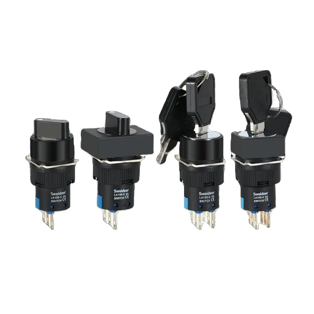 16mm Rotary Knob Push Button Switch 2 3 Positions Latching Self Lock 3/6 Pins Round Square Key Selector Start Up Power Switch
