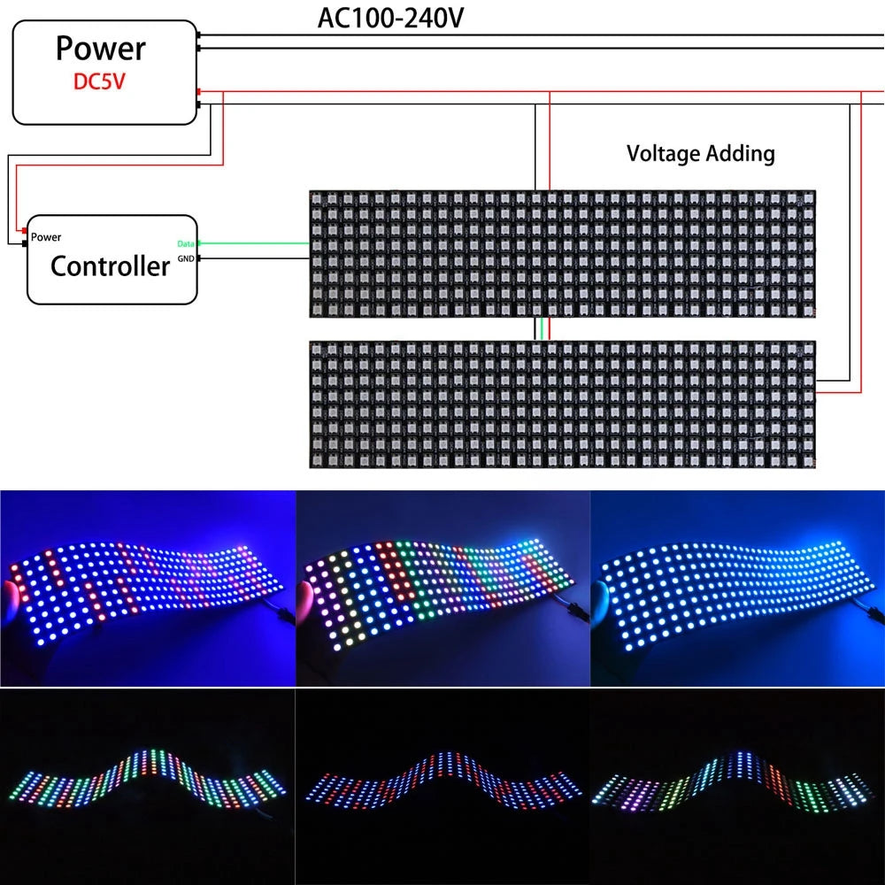 1-10Pcs WS2812B RGB Flexible 4X12 8X8 16x16 8x32 Pixel Led Panel Matrix Screen Module WS2812 Individually Addressable IC DC5V