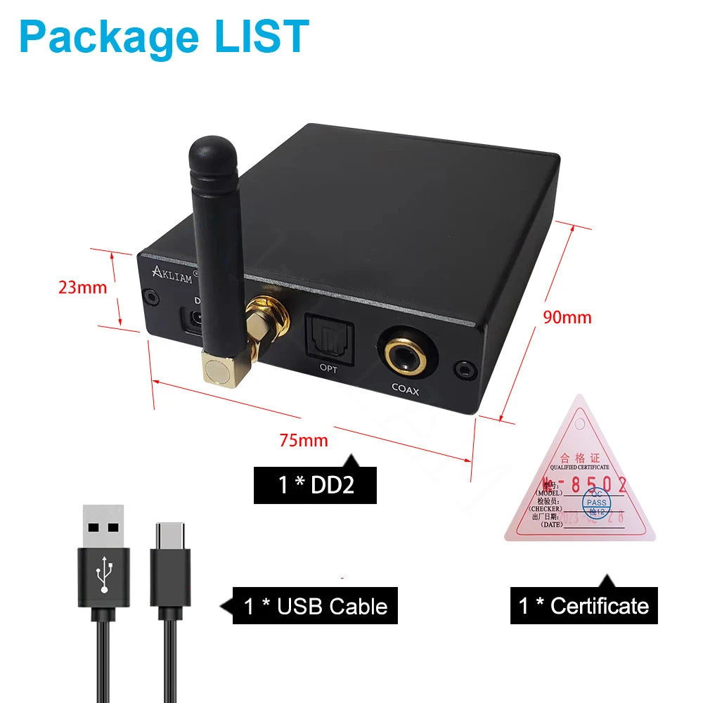 AkLIAM DD2 LDAC Aptx-Adaptive Bluetooth 5.4 to SPDIF Coaxial and Optical Output Digital Interface APTX-HD LDAC Converter