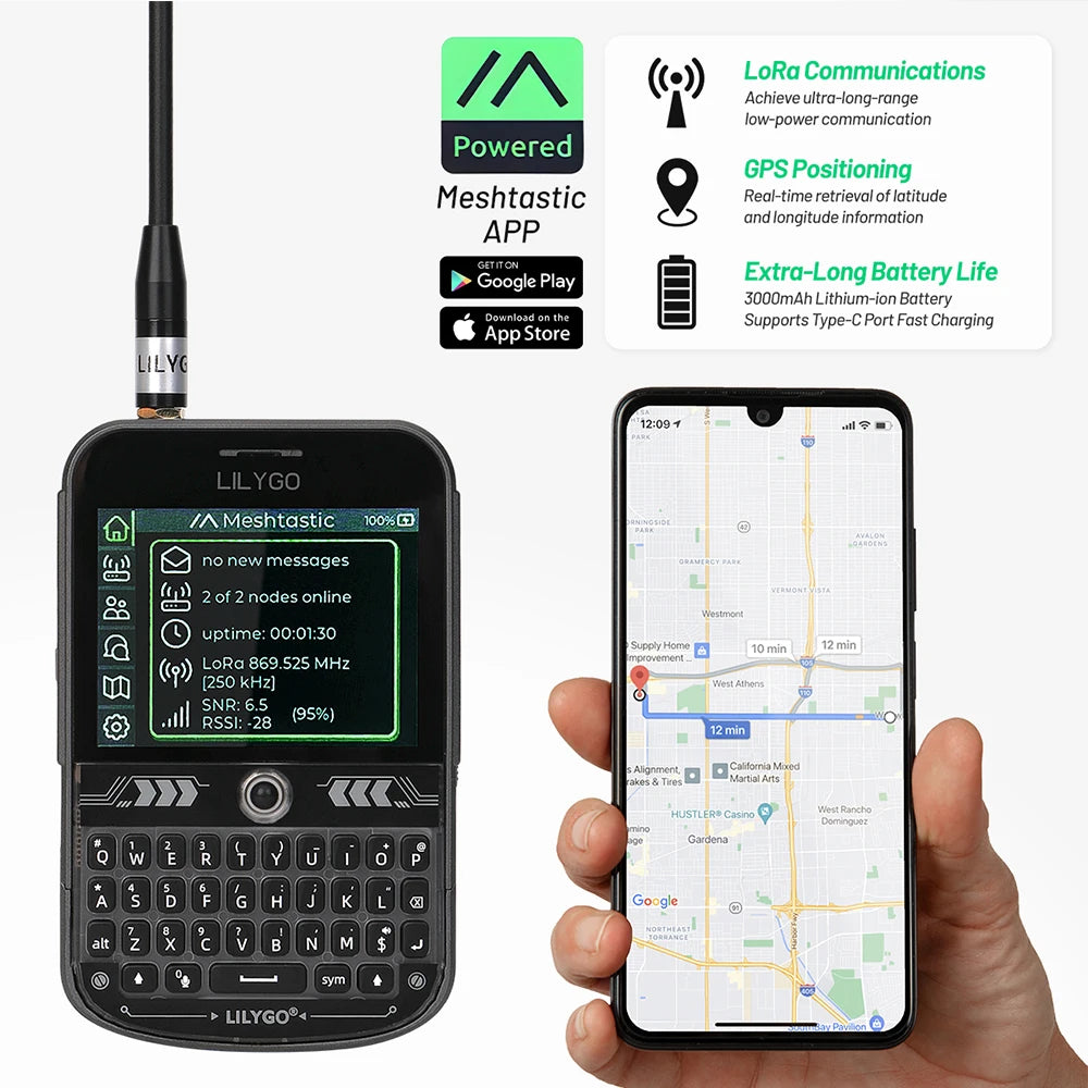 LILYGO T-Deck Plus Lora Mesh Radio with ESP32-S3 GPS LoRaWAN for Meshtastic Pocket Tracker Node with External Antenna