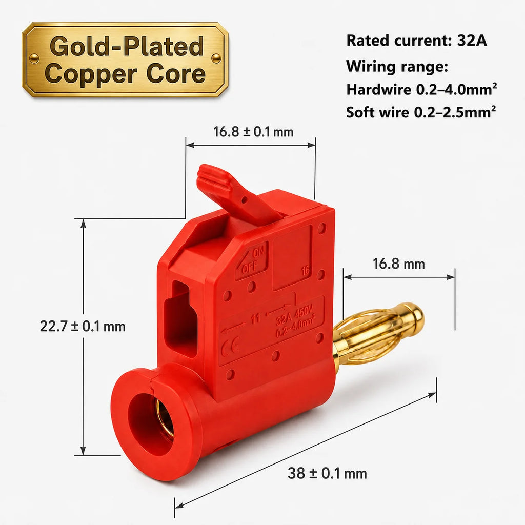 32A 4mm Solderless Stackable Banana Plug Lever Type Quick Wire Connector High Current Gold Plated Brass for Speaker Amplifier