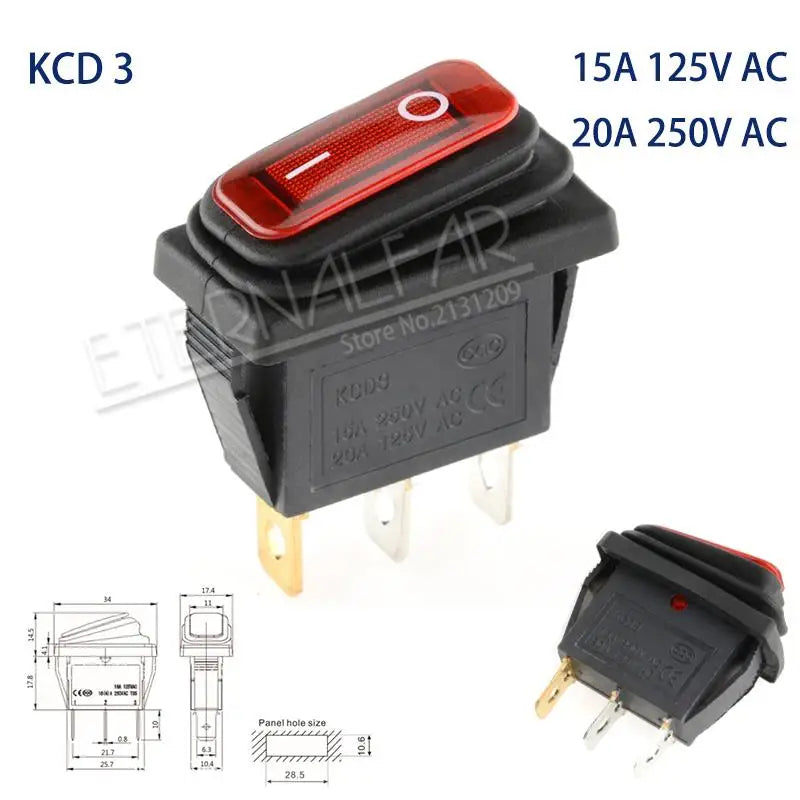 KCD1 KCD2 KCD4 KCD6 On Off 10A 16A 20A 125V 250V AC Heavy Duty DPST Sealed Waterproof Auto Boat Marine Toggle Rocker Switch with