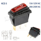 KCD1 KCD2 KCD4 KCD6 On Off 10A 16A 20A 125V 250V AC Heavy Duty DPST Sealed Waterproof Auto Boat Marine Toggle Rocker Switch with
