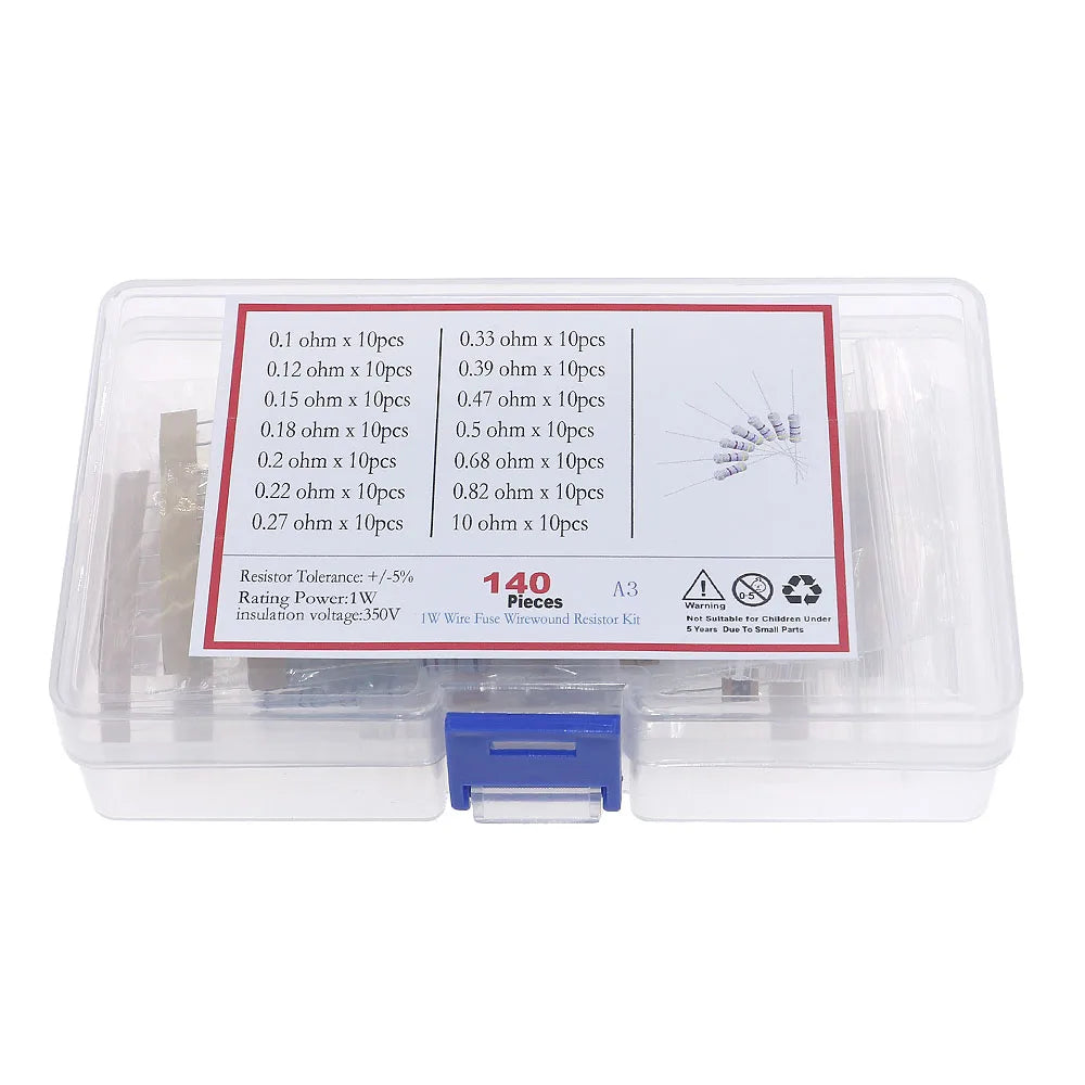 140Pcs 14Value 1W Fuse Wirewound Resistor kit 0.1ohm 0.12R 0.15R 0.18R 0.2R 0.22R 0.27R 0.33R 0.39R 0.47R 5 0.68R 0.82R 10ohm