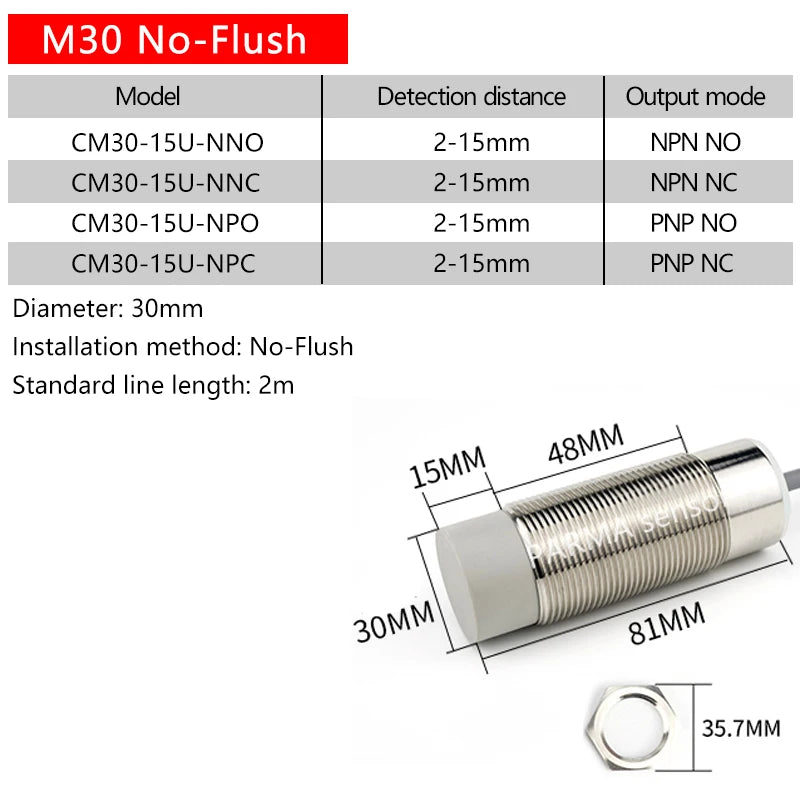 30mm Diameter Copper Tube Capacitive Proximity Switch M30, a Sensor for Detecting Water, Wood, Glass, Oil and Feed