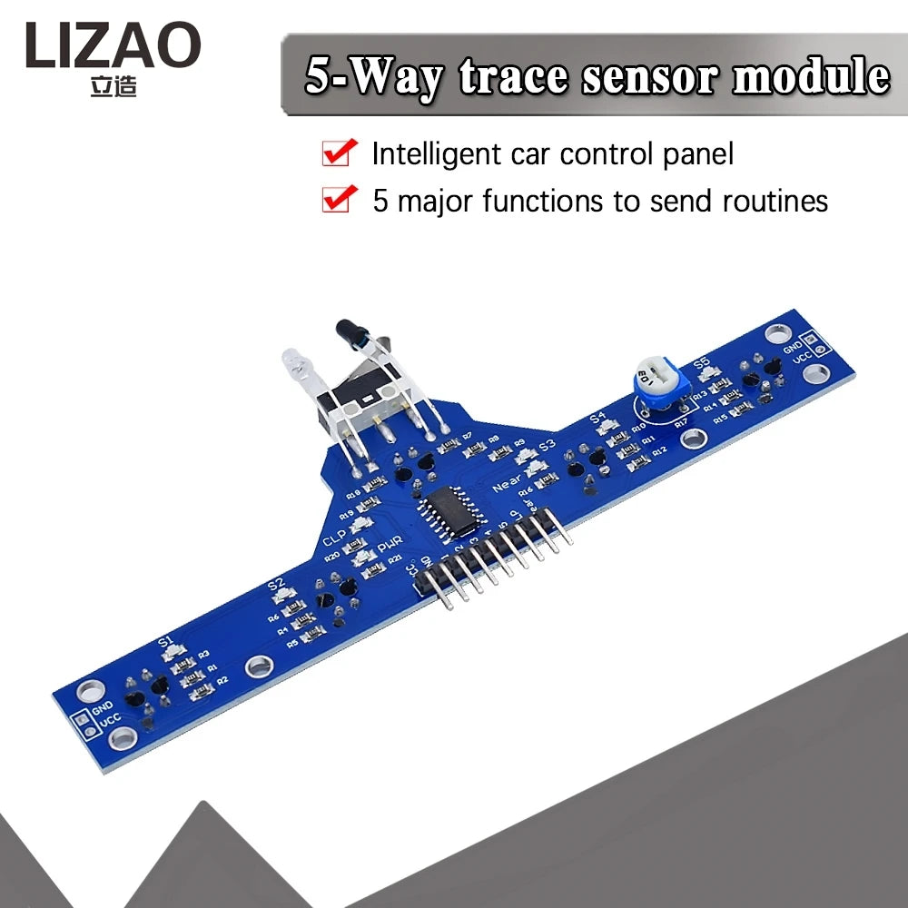 5-Way Tracing Sensor Module, TCRT5000 Based Tracking Board for Smart Car Line Following Projec