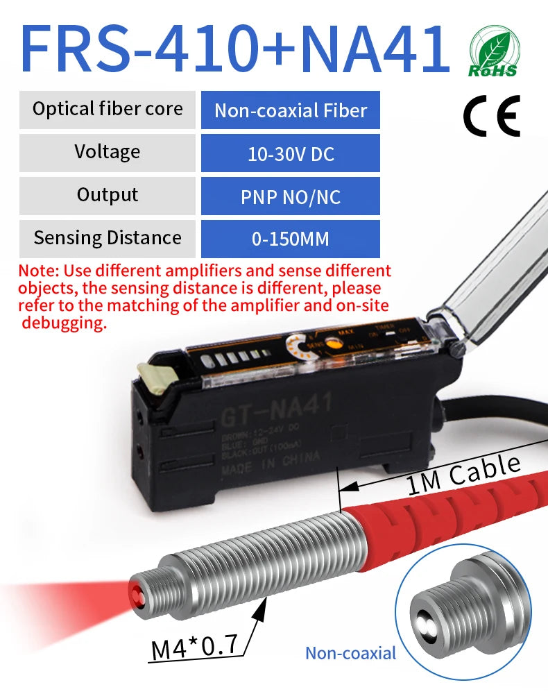GTRIC Fiber Optic Sensor Amplifier,10-30V DC 3-wire PNP NO/NC NA41 ,Coaxial Non-coaxial Diffusion Optical,Photoelectric Sensor