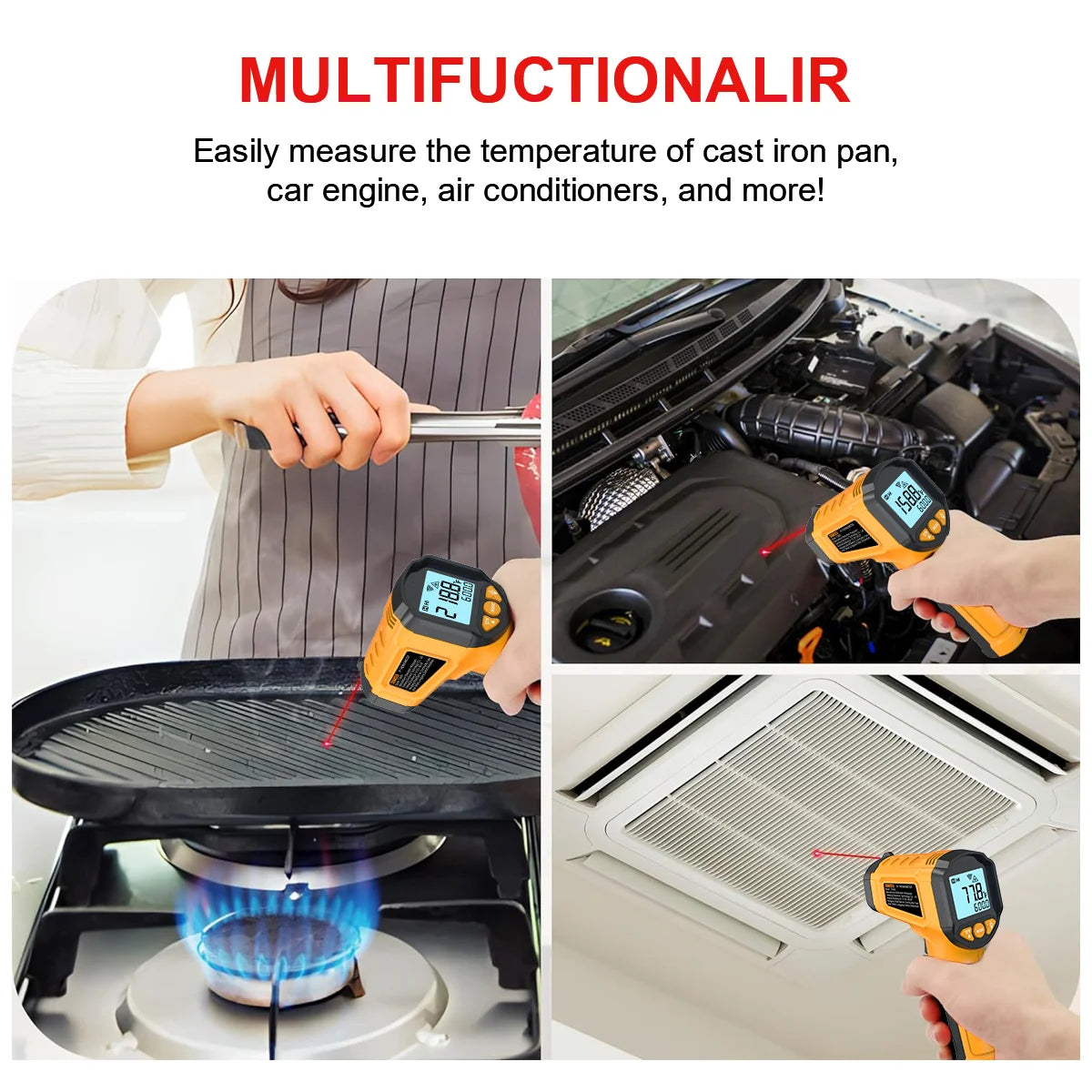 TS600 Infrared Thermometer Digital Temperature Gun Laser Non-contact Temp Reader IR Temperature Sensor Adjustable Emissivity