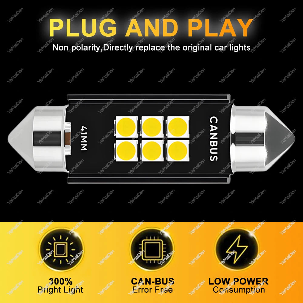 2-20 PCS C10W C5W LED Bulb CANBUS Festoon 31/36/39/41mm 12V 24V 3030-6SMD 6500K White Car Interior Dome License Plate Lights