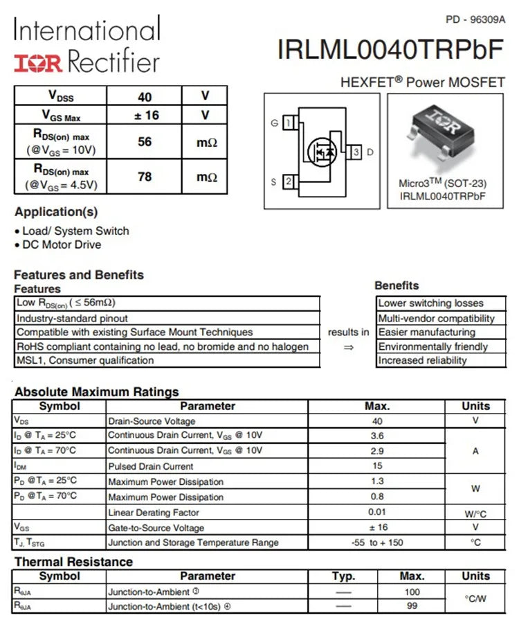10PCS IRLML0030TRPBF IRLML0030 IRLML0040 IRLML0060 IRLML0100 IRLML2244 IRLML2246 TRPBF SOT23 N/P-Channel MOSFET SMD transistor