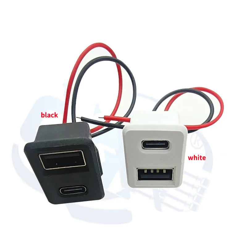 USB 2.0 Connector Female Socket Dual Layer Type C and USB Power Socket Interface, with Cable Charging Car Soldering Plug