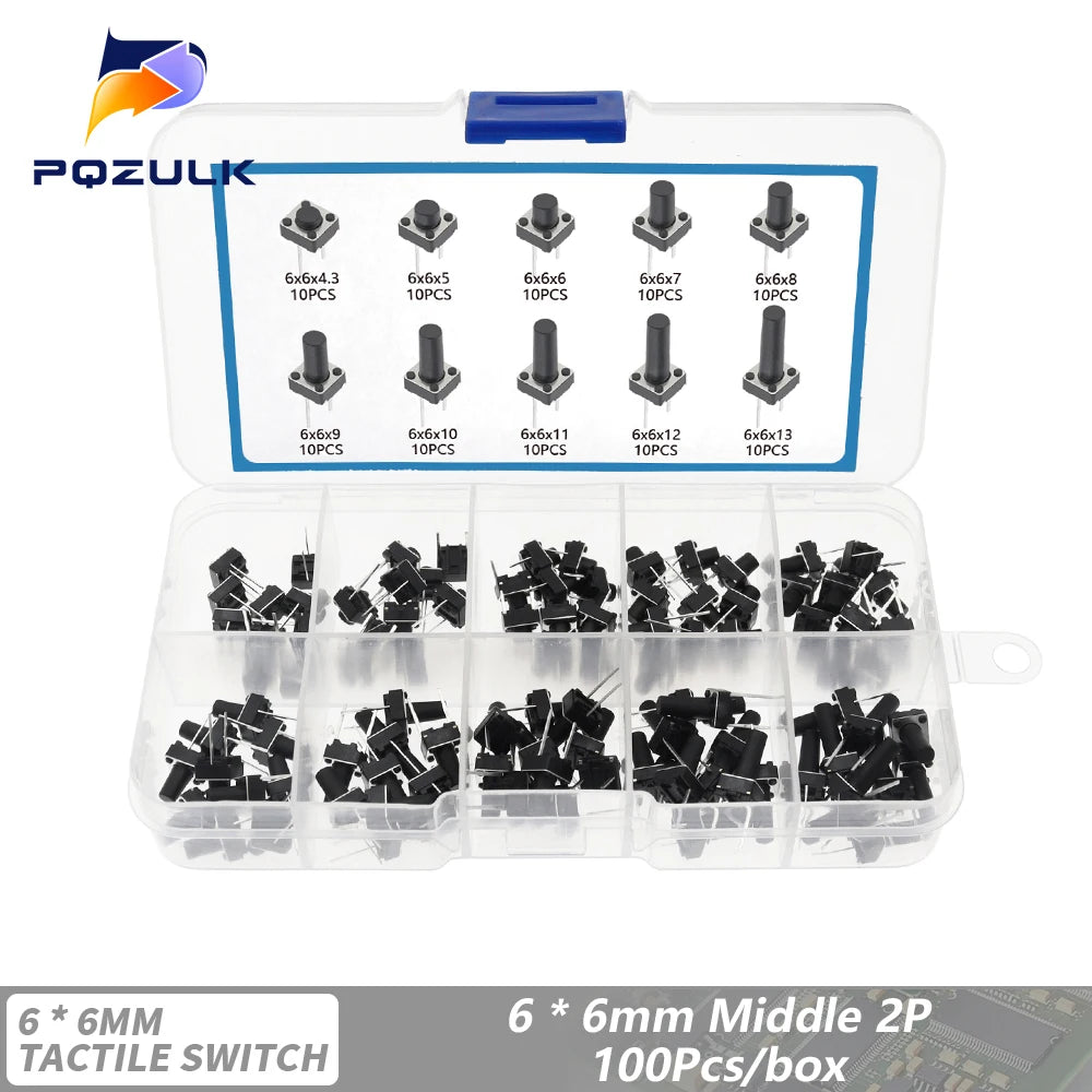 6*6 Tact Tactile Push Button Switch 4.3-13mm SMD DIP 2P/4Pin Micro Switch 6x6 Keys Tact ON/OFF 10 Models for Arduino