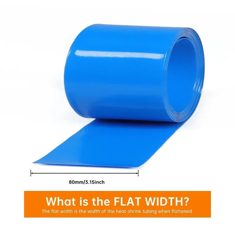 1/5m Blue PVC Heat Shrink Tube Width 50mm ~ 500mm Insulated Sleeve Protection Wrap 18650/21700/26650 Lipo Battery Films Case