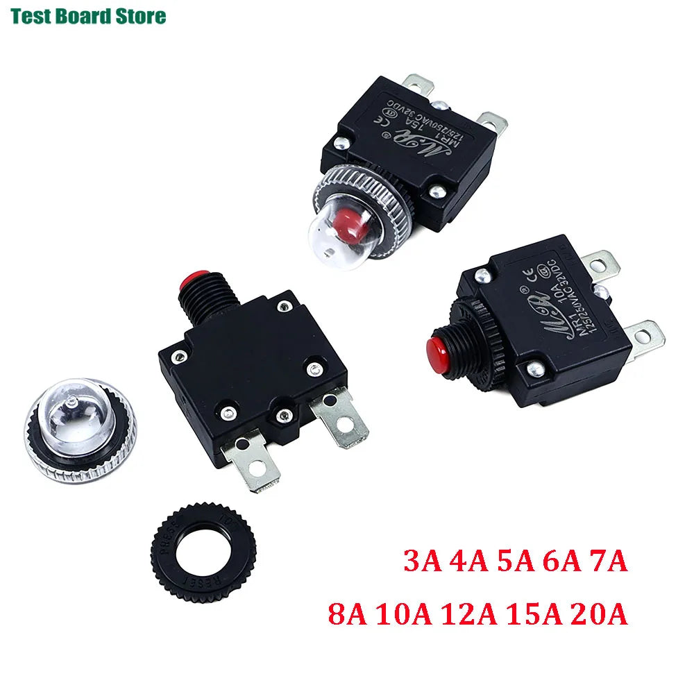 2/5Pcs Circuit Breaker Overload Protector Switch Fuse 3A 4A 5A 6A 7A 8A 10A 12A 15A 20A Resettable With & Without Waterproof Cap