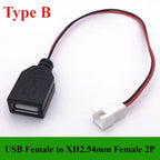 1/5/10Pcs/lot USB Male/Female to XH2.54 /PH2.0/1.25mm Female Plug adapter cable  2P 26AWG 20CM Toy Fan drone connector cable