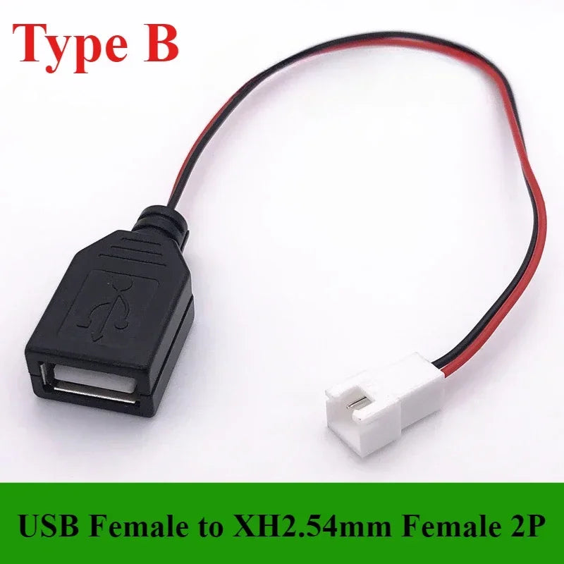 1/5/10Pcs/lot USB Male/Female to XH2.54 /PH2.0/1.25mm Female Plug adapter cable  2P 26AWG 20CM Toy Fan drone connector cable