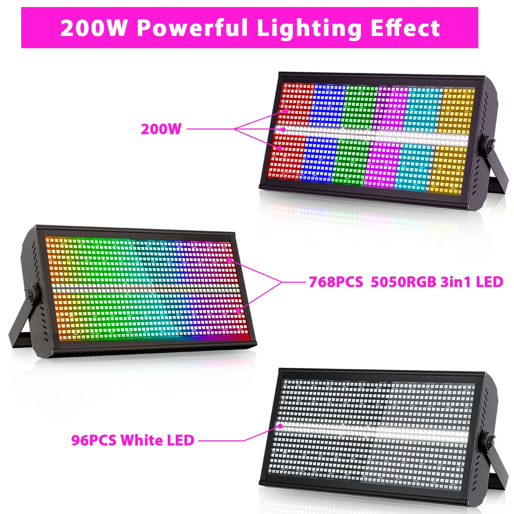 U'King 6Pcs 200W LED RGBW 48+8-Segment Strobe Lights With Flightcase/6Pcs Strobe Lights/Only 1Pcs Flightcase For Party Show KTV