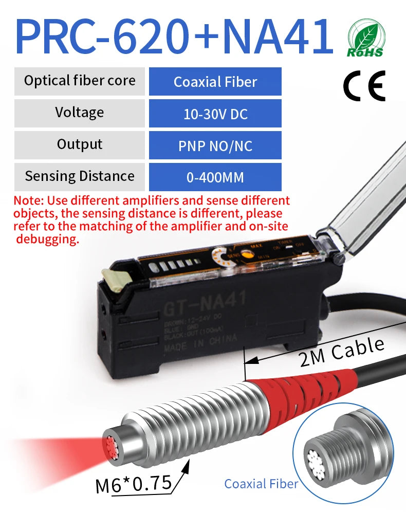 GTRIC Fiber Optic Sensor Amplifier,10-30V DC 3-wire PNP NO/NC NA41 ,Coaxial Non-coaxial Diffusion Optical,Photoelectric Sensor