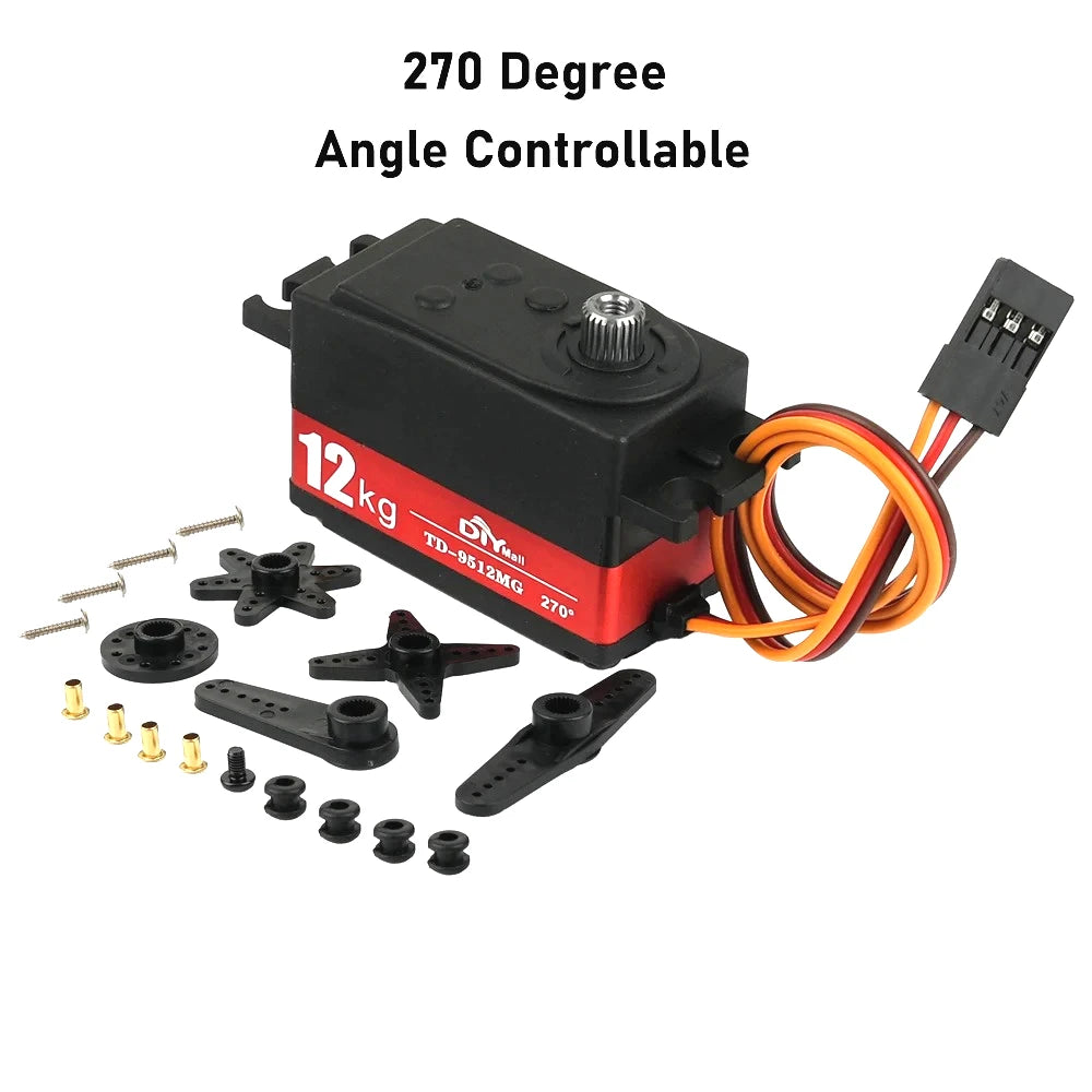 12kg Short Body Low Profile Digital Servo Metal Gear 180° 270° 360° for Arduino RC Car Drift 1:10 1:12 Fix-wing Robot Arm