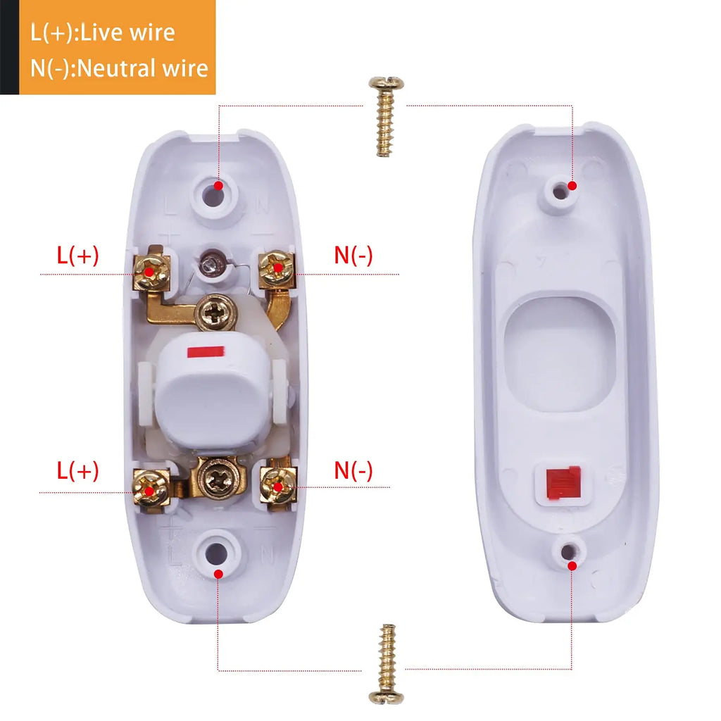 1/2/4pcs Inline Cord Switch Black white AC 250V 10A Heavy Duty Thru Switch On Off Lamp Bulb Wall Line Button Control Switch