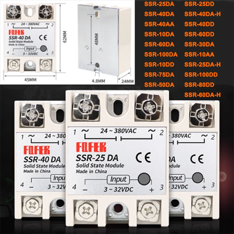 Solid State Relay SSR-40DA AC DC 10A/25A/30A/40A/50A/75A/80A/100A