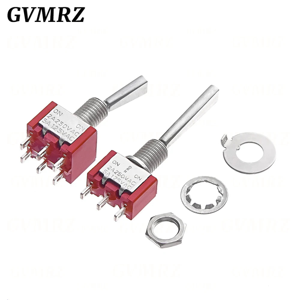 2PCS Flat Handle 6mm Panel Mount Mini Toggle Switch 3/6Pin 2/3 Positions ON OFF ON Locking Momentary RC Model Remote Controlller
