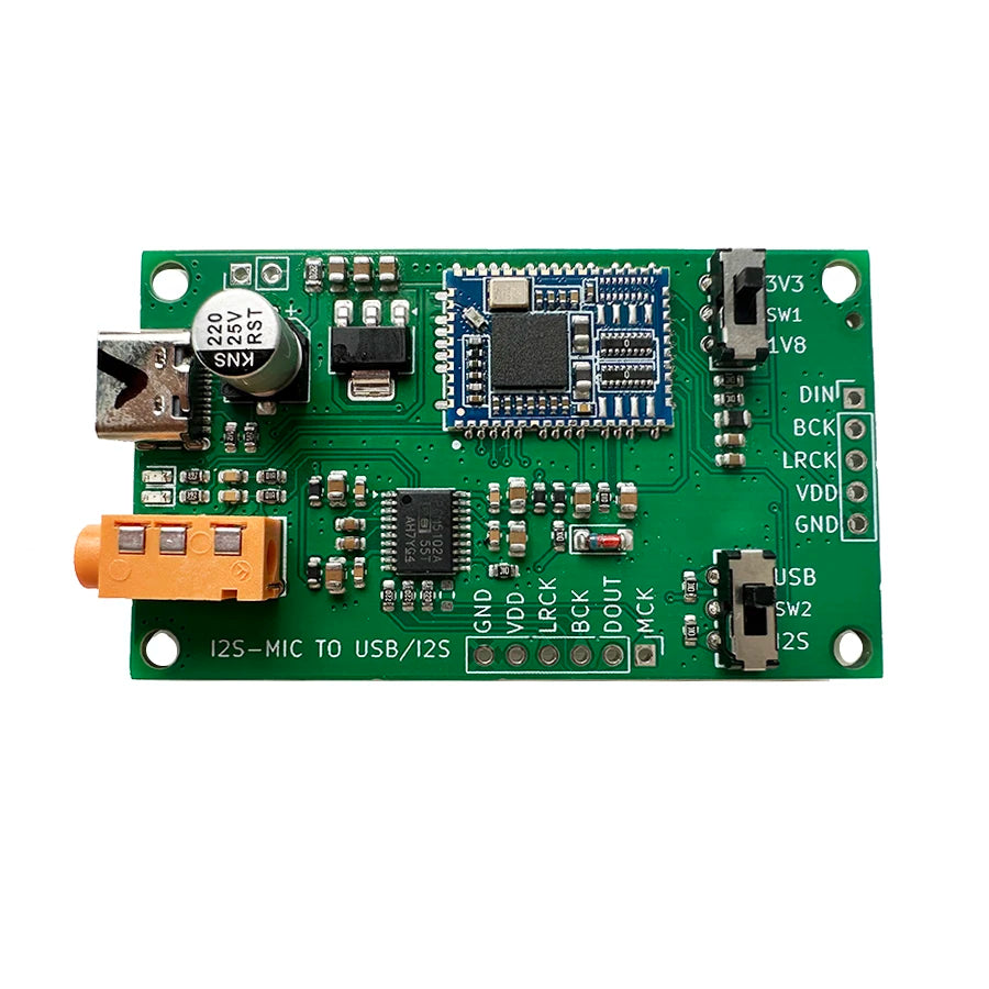 IIS Digital Microphone Interface Board 16bit/48kHz with USB Sound Card & PCM5102 Analog Output