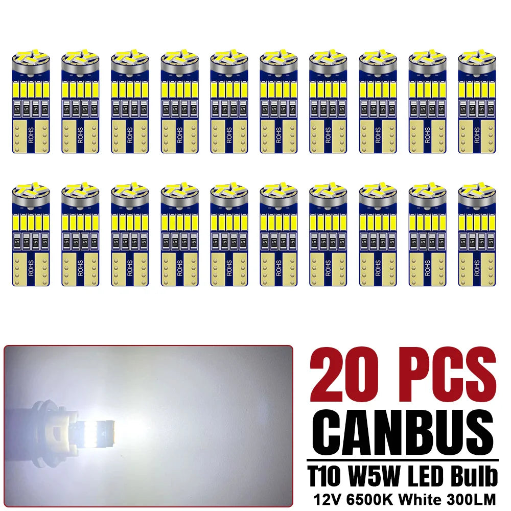 10/20/40 PCS CANBUS T10 W5W LED Bulb For Car Interior Dome Door Maps Trunk License Plate Lights 12V 4014-45SMD 6500K White 300LM