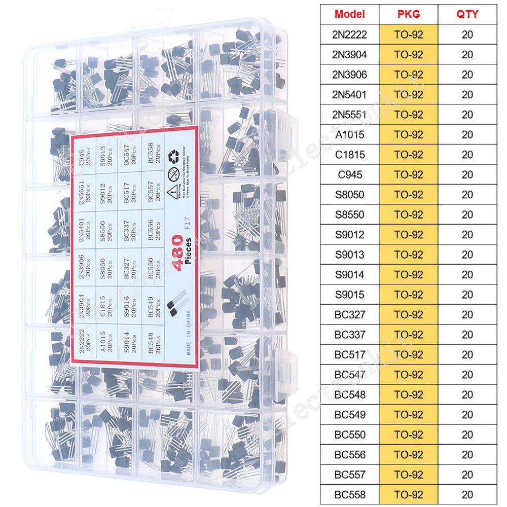 SOP-23 SOP-223 TO-252 TO-92 TO-92L TO-126 TO-220 Mosfet Triode Thyristor Voltage Regulator PNP/NPN Transistor Assortment Kit