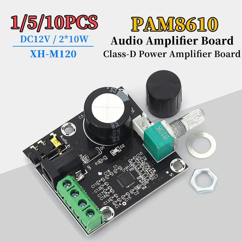 1/5/10Pcs PAM8610 Audio Amplifier Board DC12V 2×15W Dual Channel Class D Amp Board XH-M120