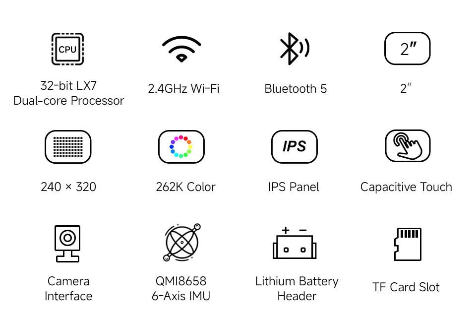Waveshare ESP32-S3 2inch Capacitive Touch Display IPS 240×320 Camera Touch Option Supports WiFi Bluetooth Development Board