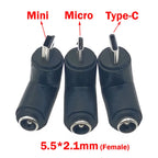 1pc DC 5V 5.5 X 2.1 mm Female Jack to Type-C Micro Mini USB Male Plug 90 Degrees DC Power Connector Adapter Plug