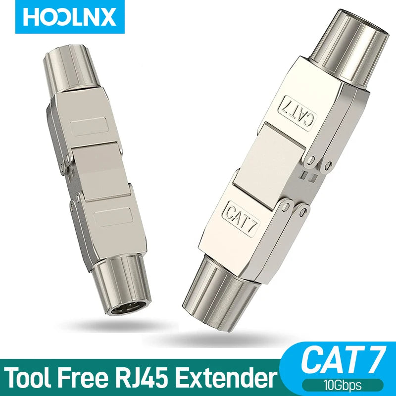 Hoolnx Tool Free RJ45 Extender, Ethernet Cable Extender PoE+ CAT6A CAT7 Lan Cable Extension Connector Full Shielded Toolless