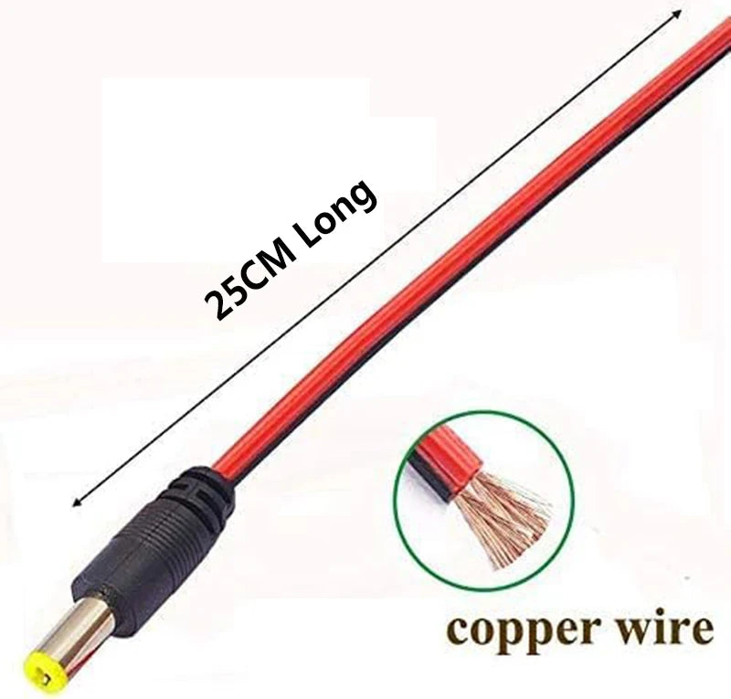 DC Power Pigtail Cable 5.5x2.1mm 25cm Male Female DC Connector Plug 22 AWG Barrel Jack Connector for CCTV Camera LED Strip Light