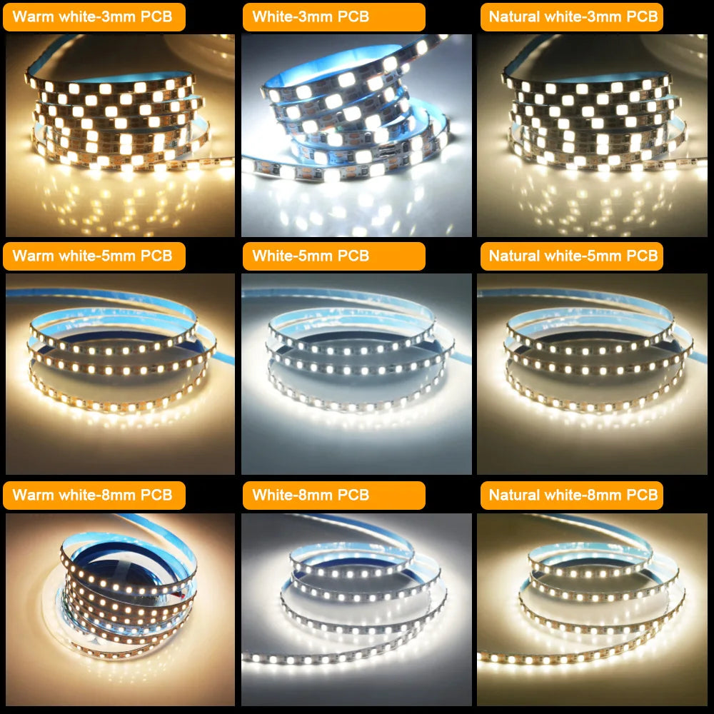 3mm 5mm PCB LED Strip Light Ultra Thin 1 LED Cut 5V 2835 120LEDs/m 8mm Flexible Tape DC IP21 Not Waterproof Warm Natural White