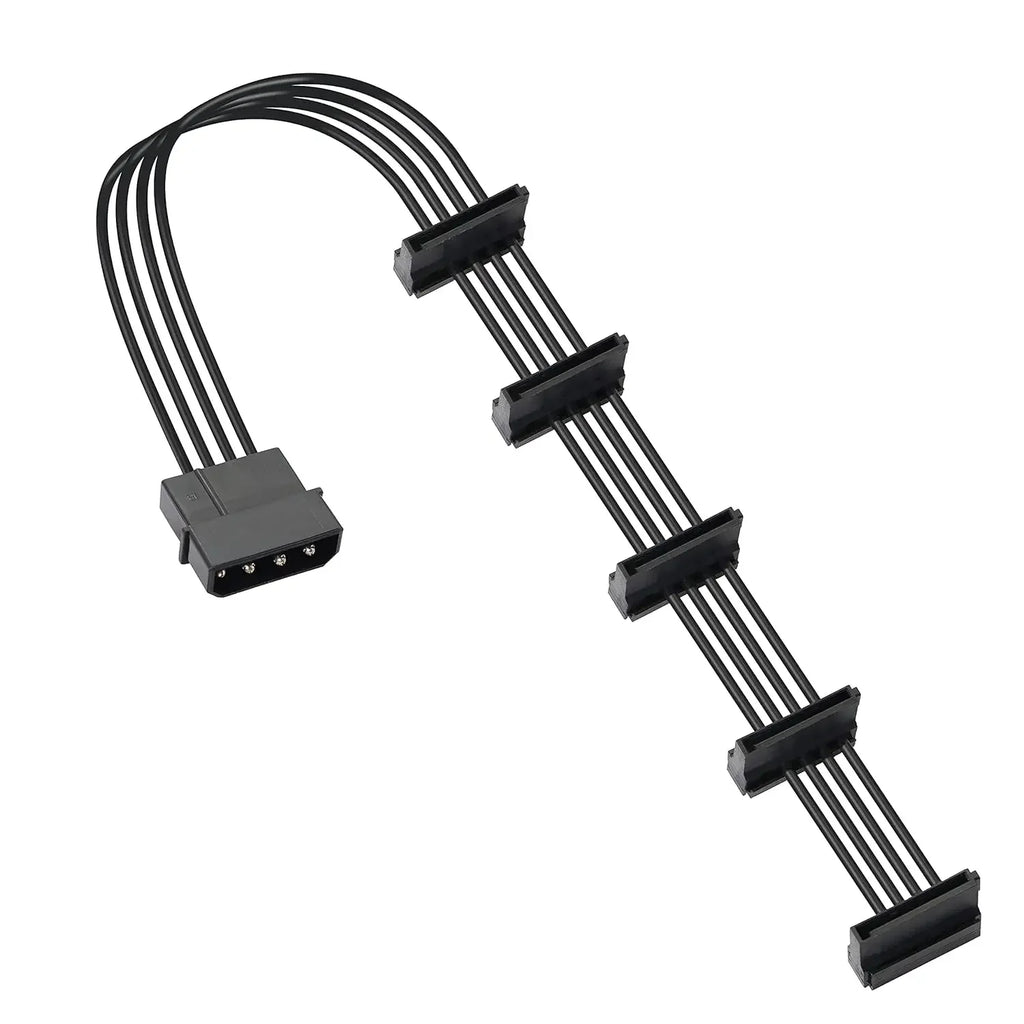 High Quality 1 Pcs Practical Durable PC Server 4 Pins IDE Molex 1 to 5 SATA Power Cable Adapter Splitter Cables 18AWG Black 40cm